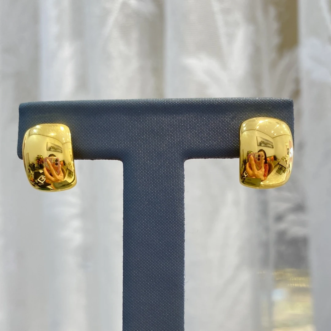 足金999镜子耳钉时尚镜面亮面直针简约耳饰