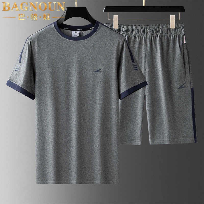 巴格奴休闲运动套装男士夏季新款时尚高端纯棉l爸爸T恤短裤两件套