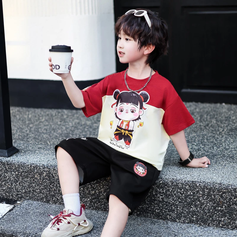 哪吒男童夏装短袖套装2025新款儿童帅气薄款衣服男孩夏季时髦童装