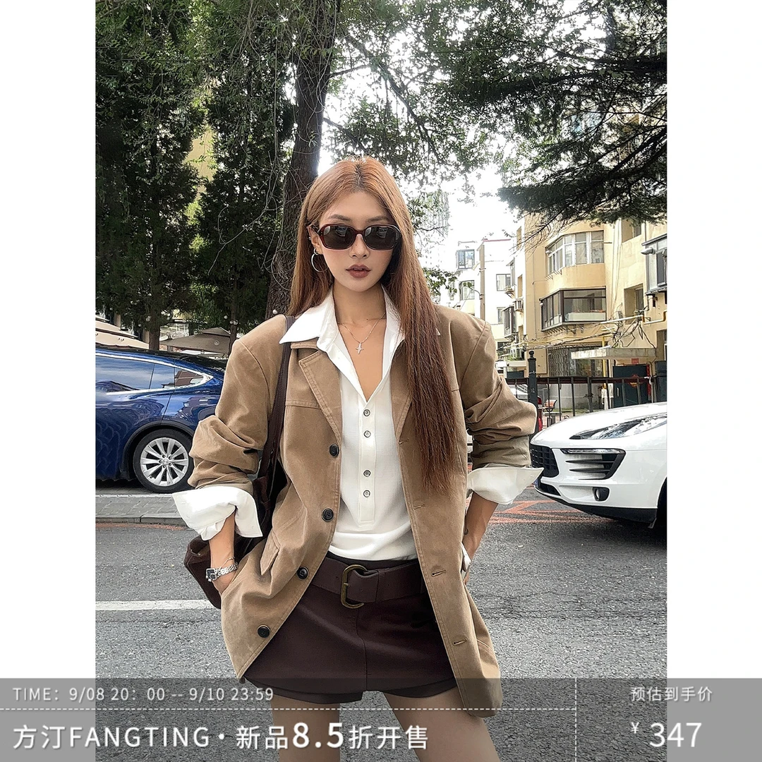 9/08 20:00 8.5折开售 方汀FANGTING 麂皮绒感廓形西装外套西服秋