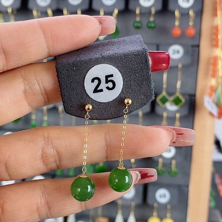 和田玉耳饰18K金镶嵌