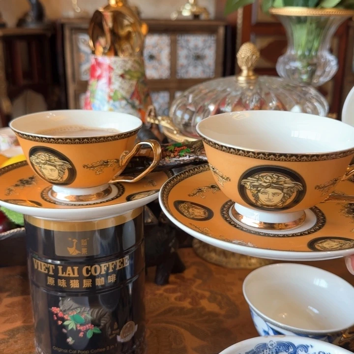 有机玻璃高骨瓷咖啡杯两件套