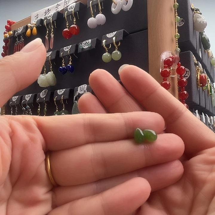 和田玉银S925镀金镶嵌耳饰