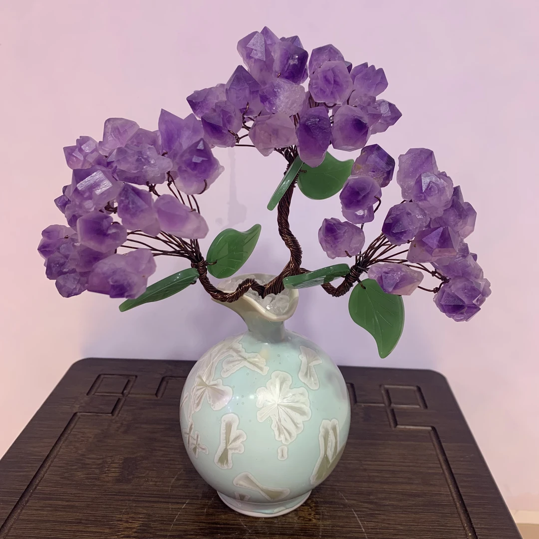 【轻奢高品】紫水晶树摆件陶瓷摆件手工点缀精美