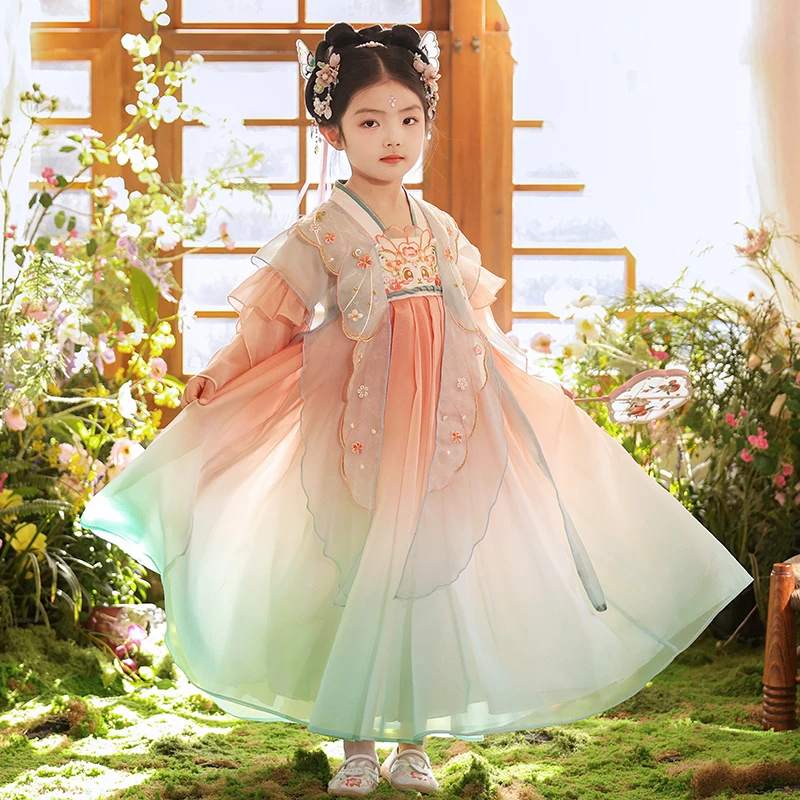 SL3348汉服女童春秋儿童古风超仙古装2025新款国风唐装公主连衣裙
