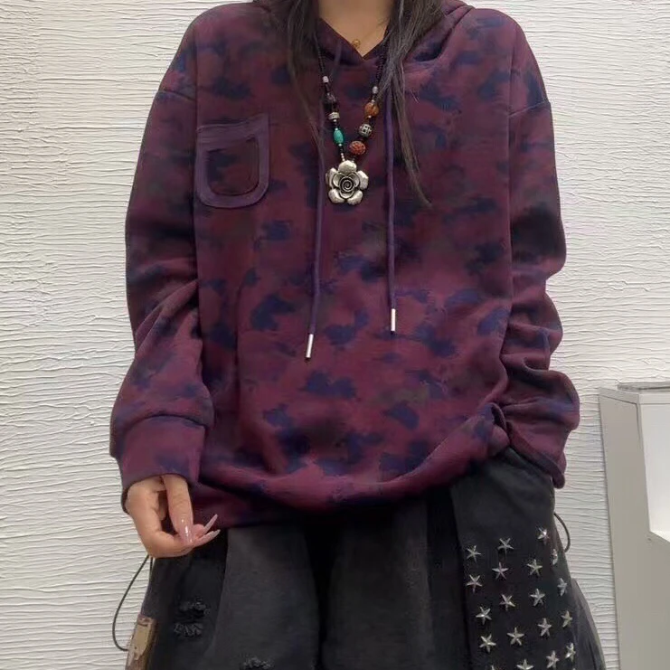 休闲时尚春季潮流印染套头帽衫