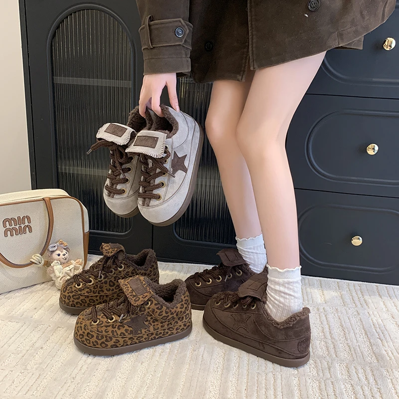 超火羊羔毛毛鞋卡皮巴拉翻领面包鞋冬季爆款厚底松糕星星加绒棉鞋