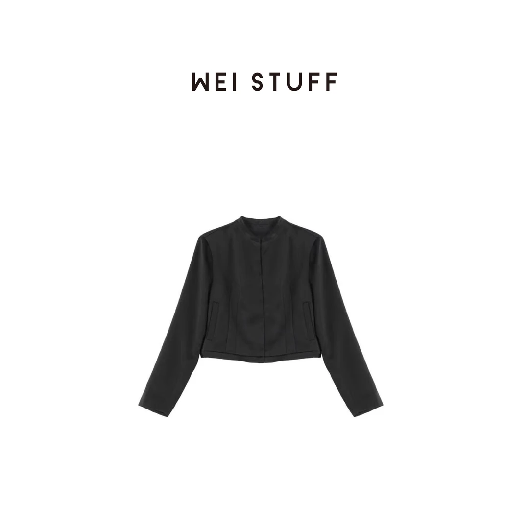 WEI STUFF “极简主义”缎面气质感立领宽松短款休闲外套 6569.S