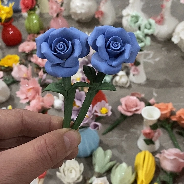 瓷片纯手工陶瓷花摆件瑕