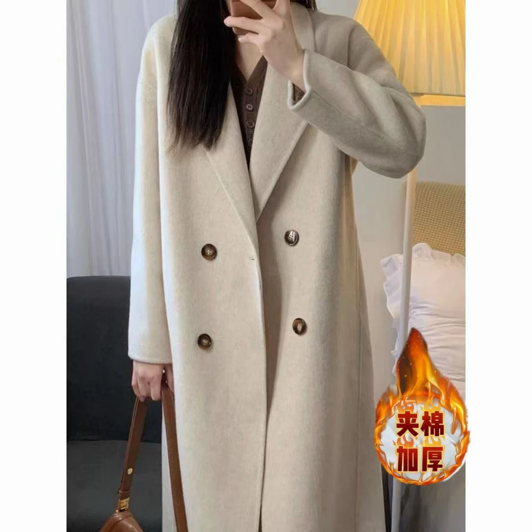 8133 M夹棉加厚大衣女2025秋季新款韩版中长款过膝毛呢外套①