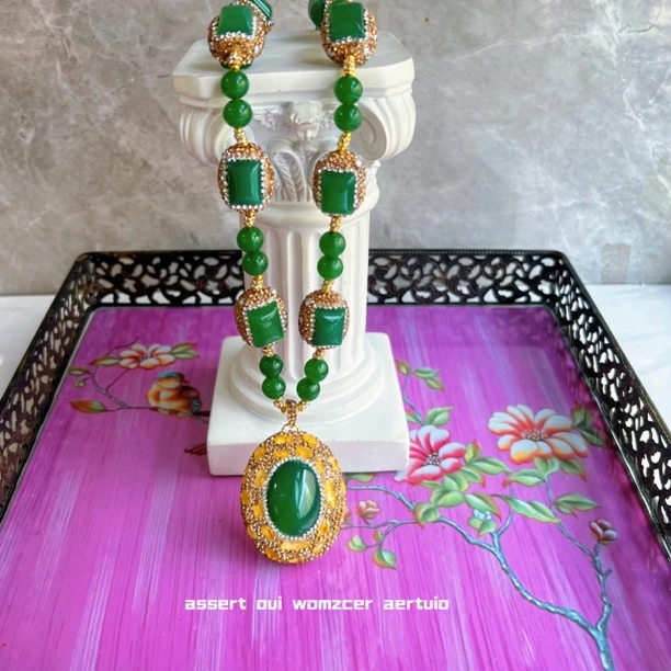 铜合金项链 绿曼迪尔娜系列 双面满镶搭配9729气质复古轻奢百搭