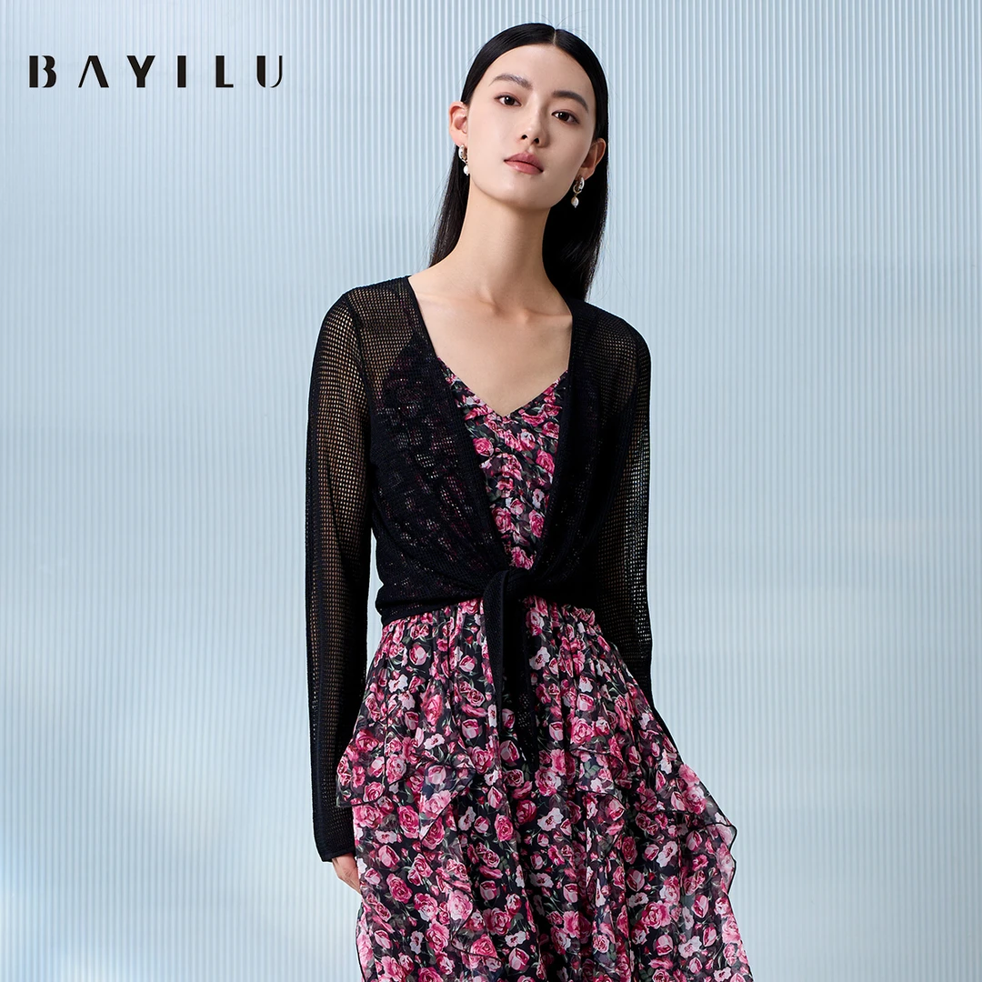 【女乔】芭依璐2025夏季针织衫外套女百搭绑带开衫上衣90SW809