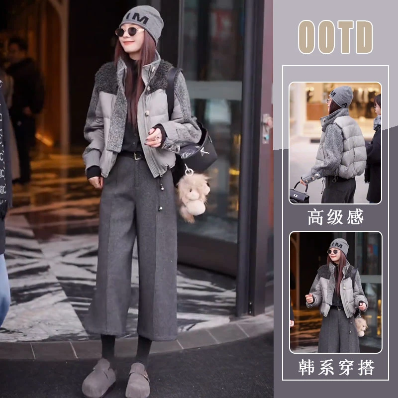 设计感立领面包服女欧货2025冬季新款羊羔毛拼接小个子棉服外套潮