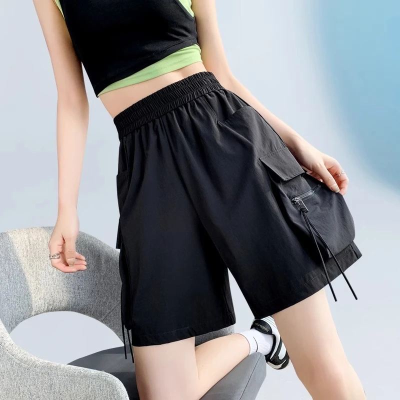 冰丝工装短裤女外穿夏季薄款2025新款四分休闲a字速干运动五分裤