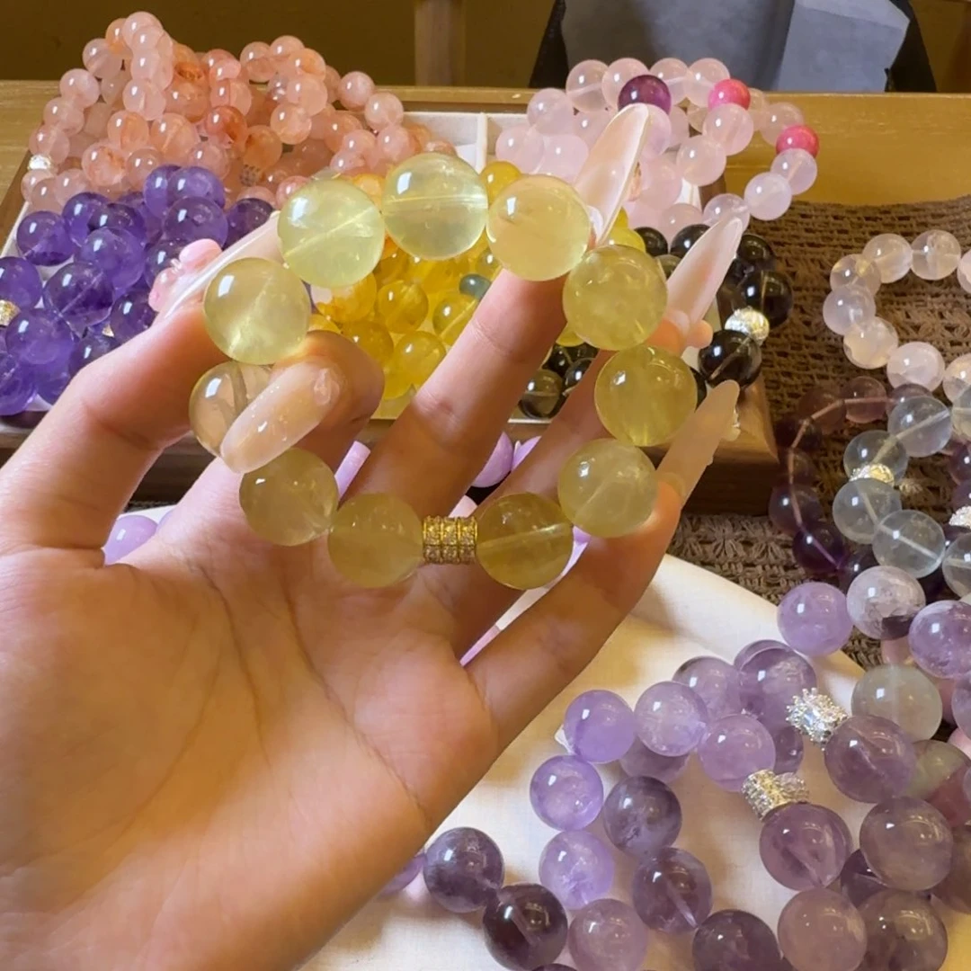 烟晶手链未镶嵌鱼*黄水15卡 手围15.5