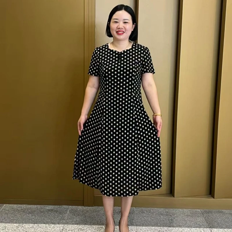 夏季新款妈妈装洋气减龄遮肉显瘦波点中长款连衣裙