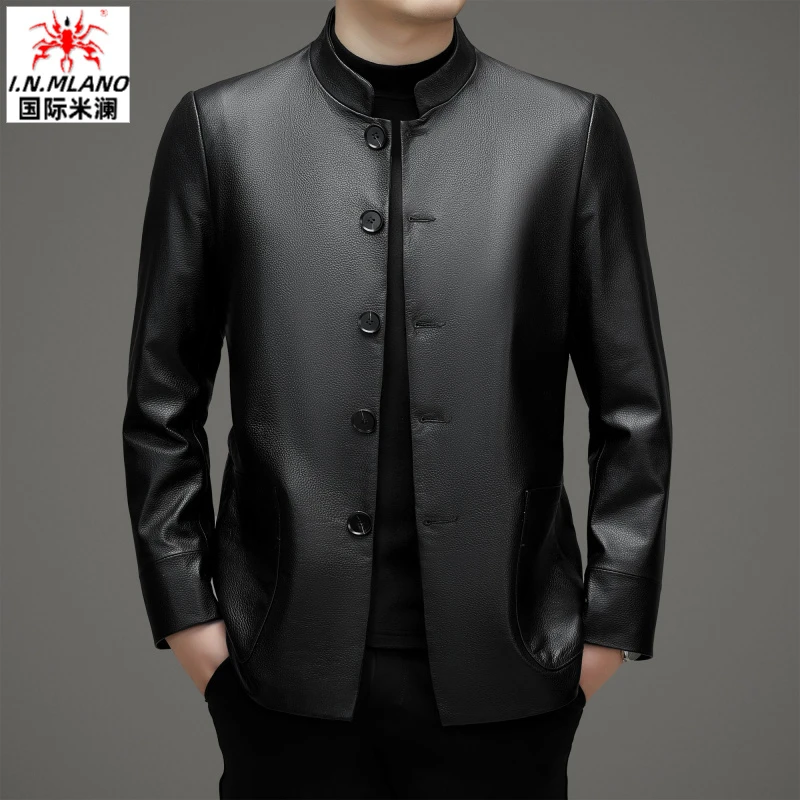 【牛皮唐装】秋冬新款中国风男士真皮皮衣夹克外套汉服中式中山装男