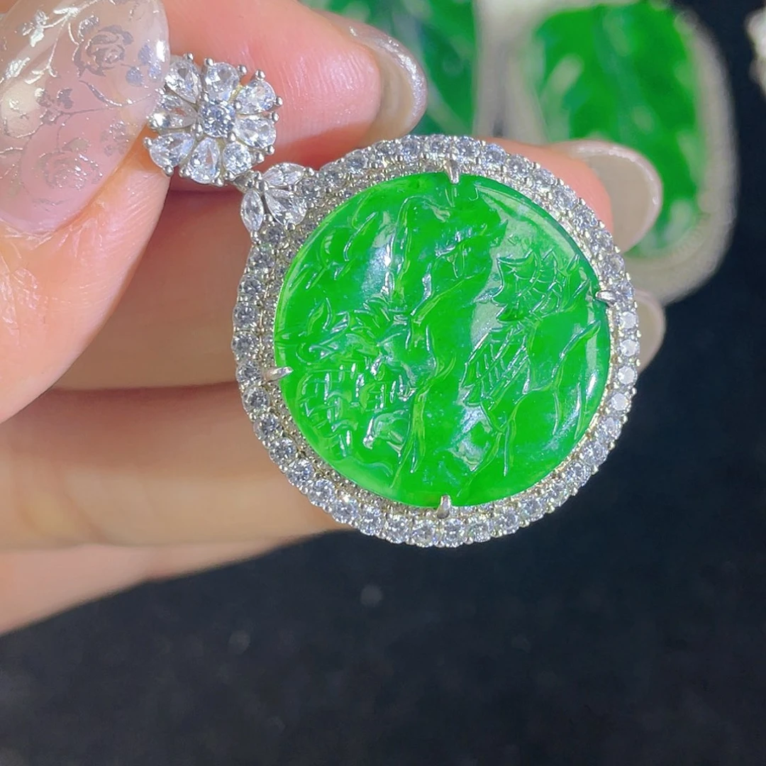 翡翠吊坠(不含链)银S925镶嵌