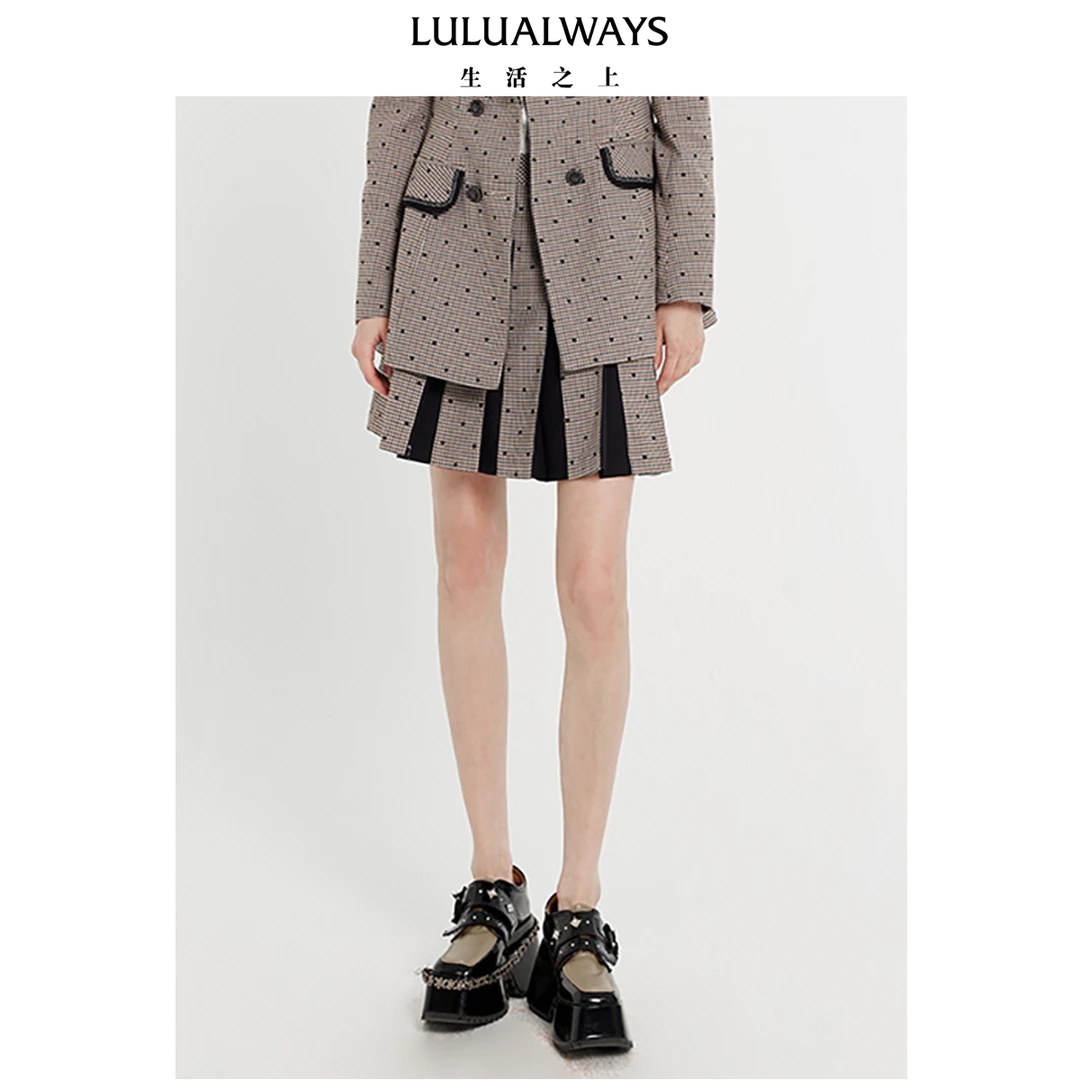 LULUALWAYS春季高腰百褶裙波点半身裙OPA4003