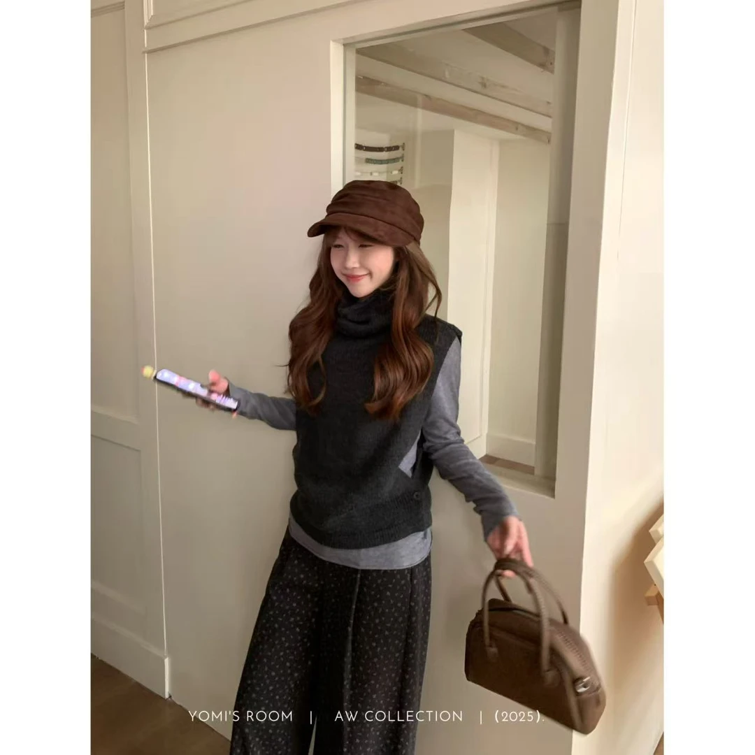 YOMI小个子【秋云落日】羊毛高领马甲毛衣温柔系百搭显白显瘦女秋冬