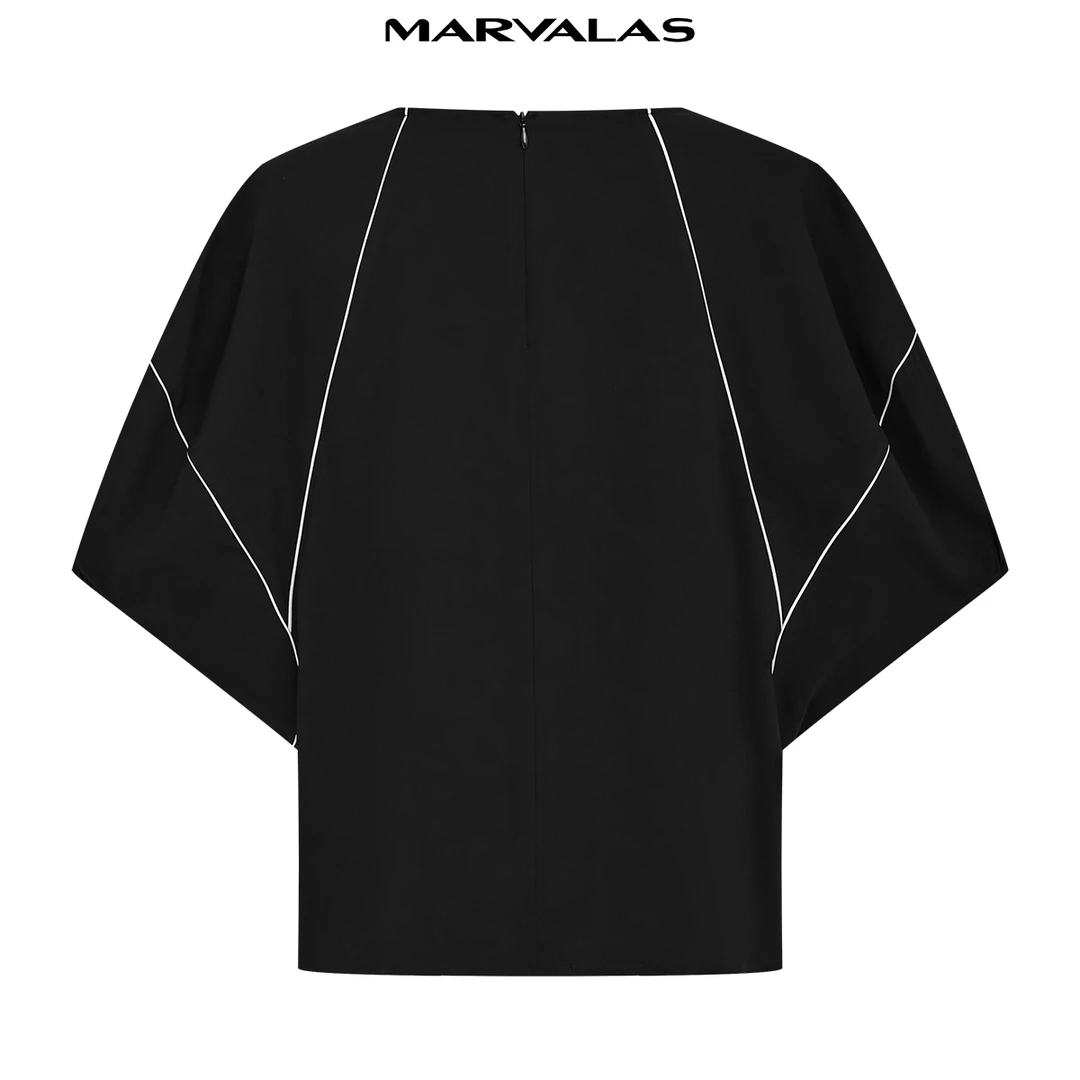 【商场同款】曼德诗醋酸小衫2024夏季新款撞色设计感圆领短袖上衣