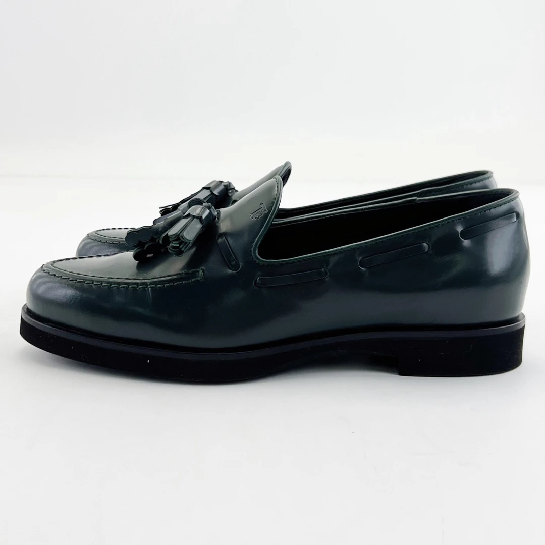 95新 TOD’S/托德斯 35码/墨绿色圆头一脚蹬流苏乐福鞋/18262035