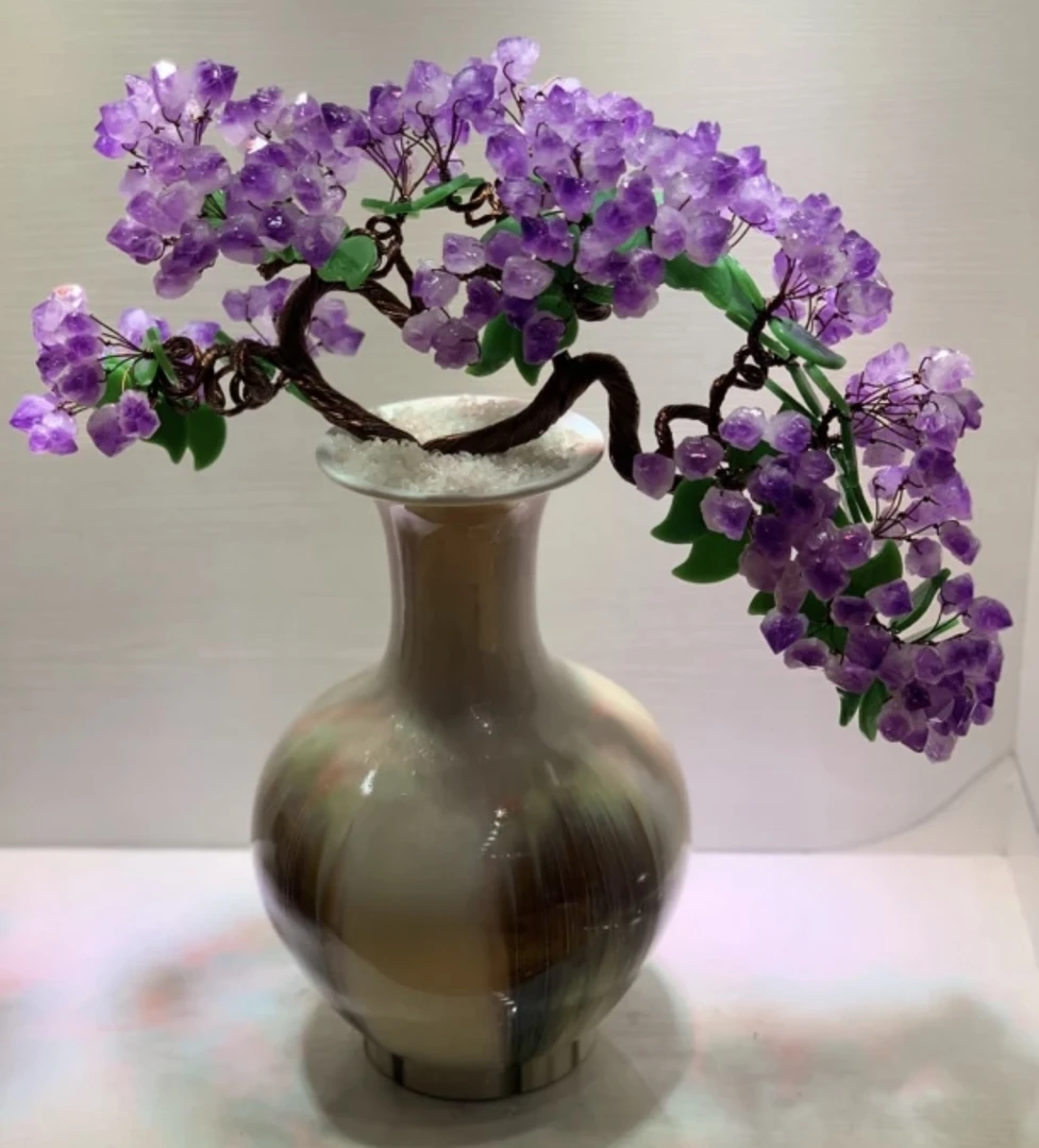 【轻奢高品】中式高雅陶瓷天然紫水晶百搭摆件创意手绘时尚复古