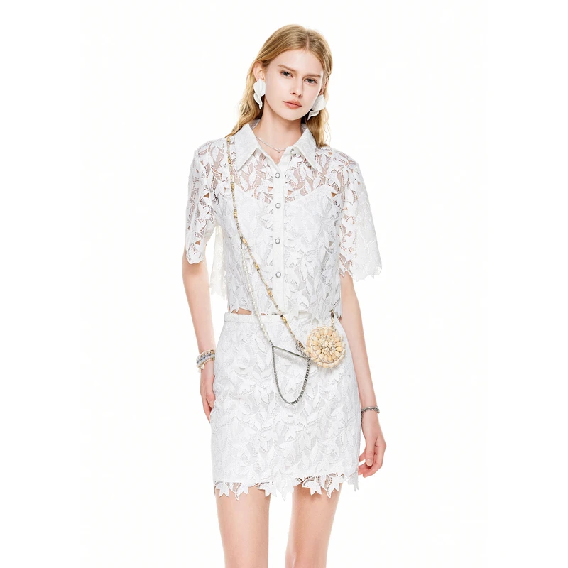 MISSCOCOON【海滨度假】春夏新款定位花边蕾丝衬衫领两件套