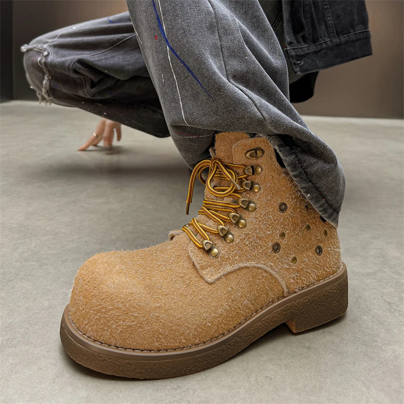 2025时尚潮流款极简马丁靴高帮高级感英伦风厚底增高防滑情侣款