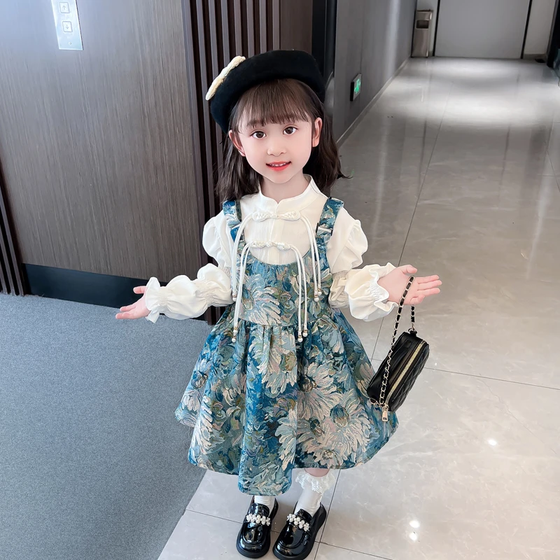 春夏季新款连衣裙背带裙女宝宝洋气春秋洛丽塔公主裙套装带上衣