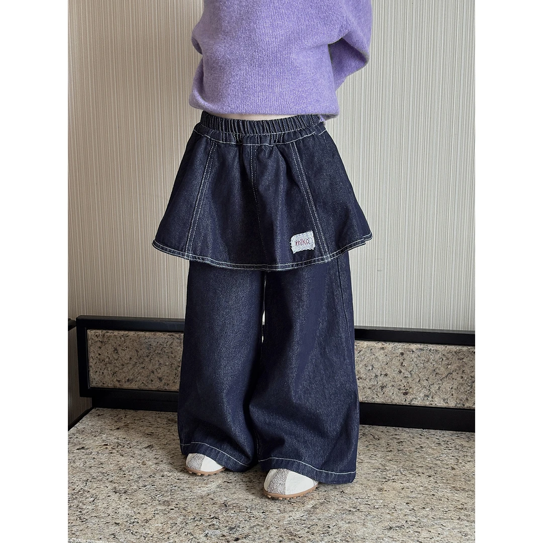 Harper kids 韩版女童洋气百搭屁帘一体阔腿牛仔裤 H25A180865
