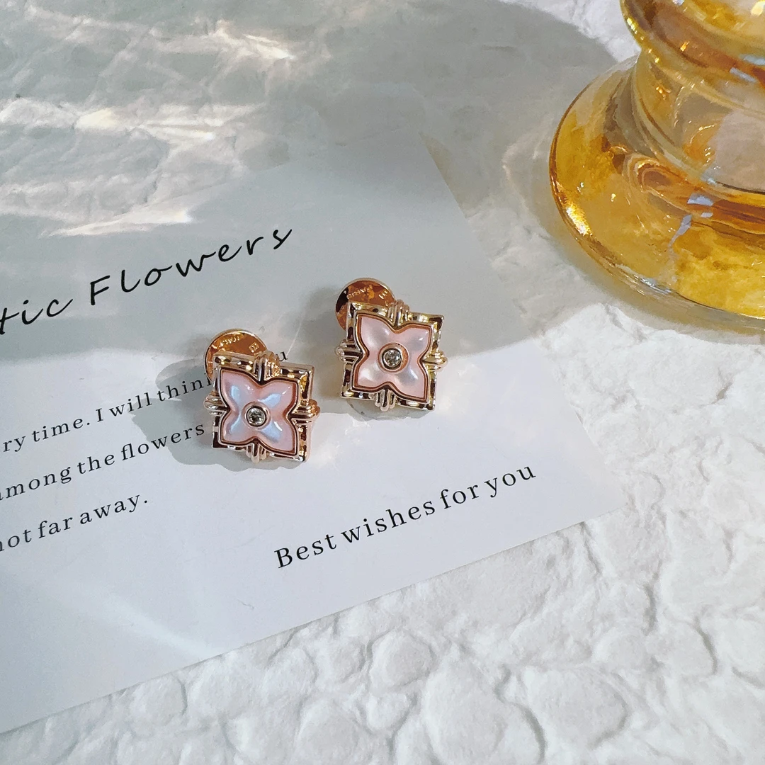 铜合金合成锆石耳饰 4058 粉色时尚气质耳钉