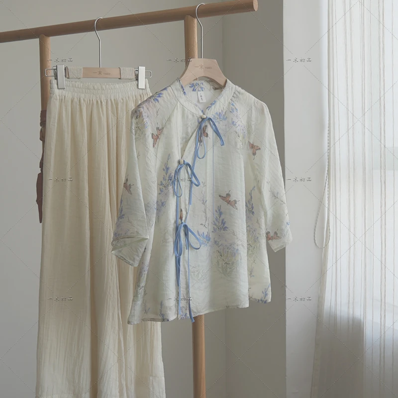 4986《南风》原创国风设计感中式小众宽松小衫漂亮独特系带气质上衣