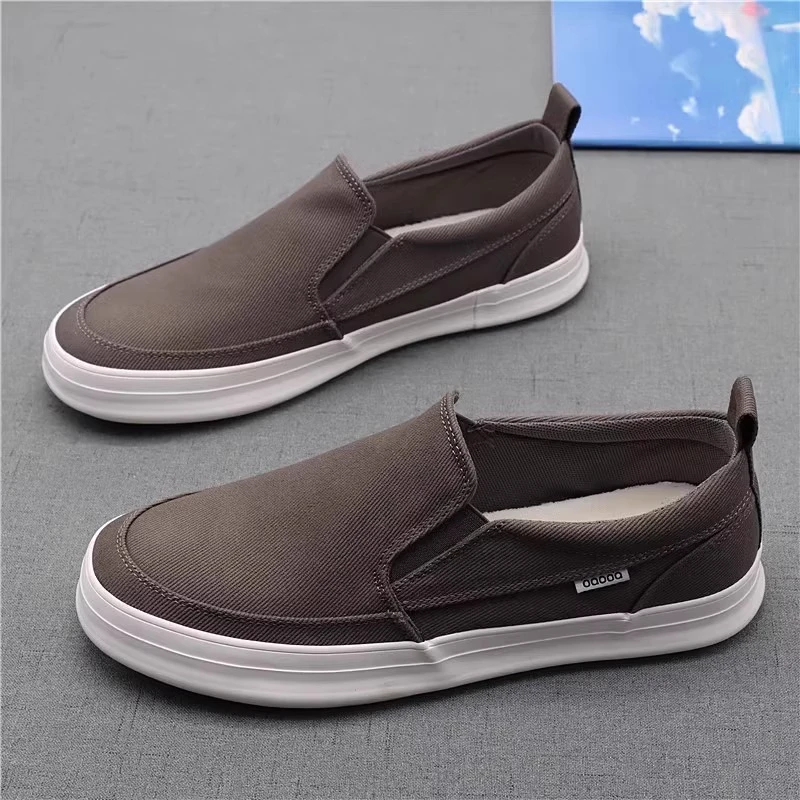 帆布鞋男士新款低帮透气休闲板鞋轻便免系带百搭一脚蹬套脚板鞋潮