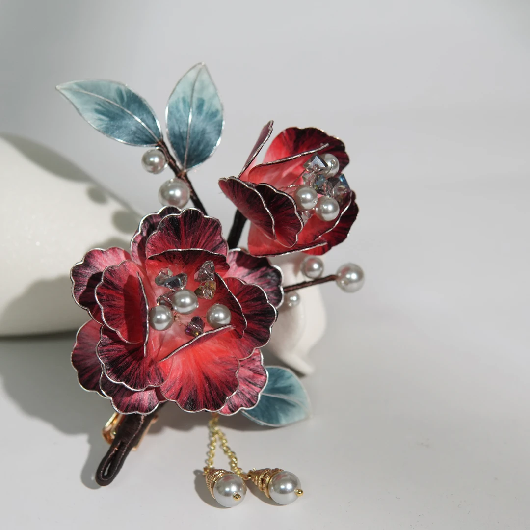 非遗绒花新品红色系发夹日常百搭古风妆造
