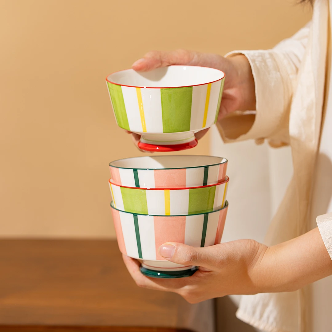 牧初彩色釉下彩米饭碗特别好看的餐具碗盘家用2025新款陶瓷吃饭碗