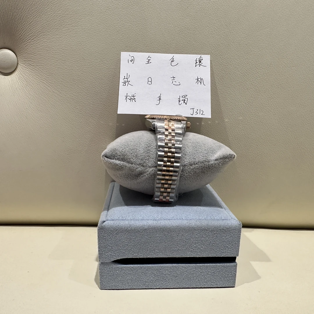 钛钢合成锆石手镯 简约间金色镶嵌日志机械手镯  ZF-J312