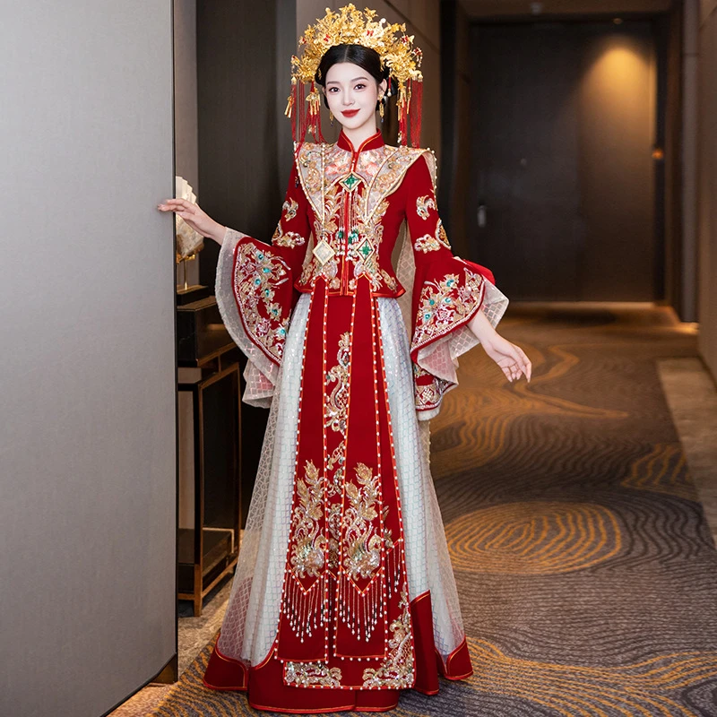 慕婉新娘秀禾服2025新款红色新中式嫁衣结婚龙凤褂小个子敬酒婚服