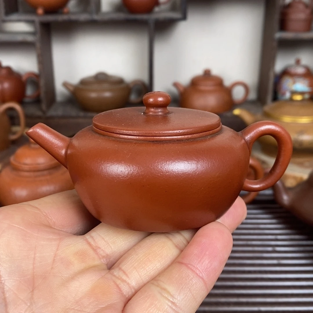 紫砂茶壶早期老朱泥水平壶
