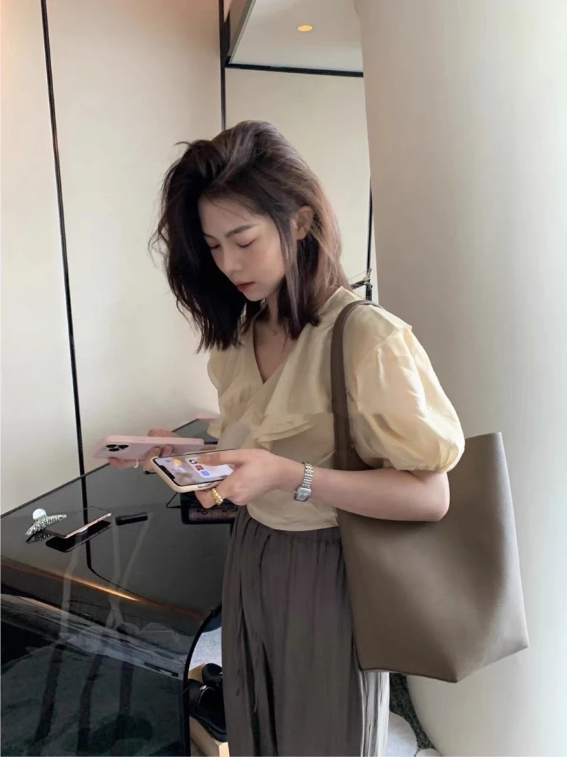 【魏妮妮专属】牛皮包孙俪大托特包慵懒极简高级水桶36cm包中包1829