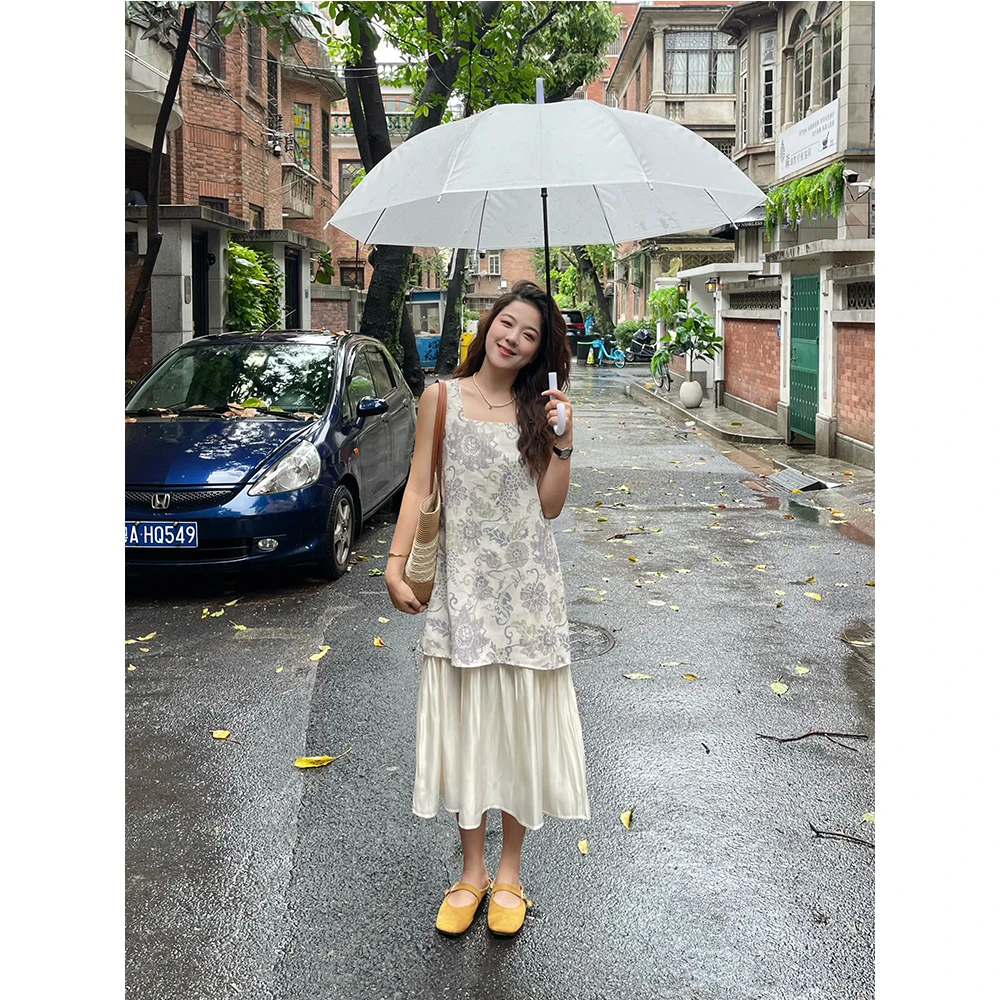 WenWen小个子韩版复古提花拼接设计连衣裙时尚显瘦长裙4074