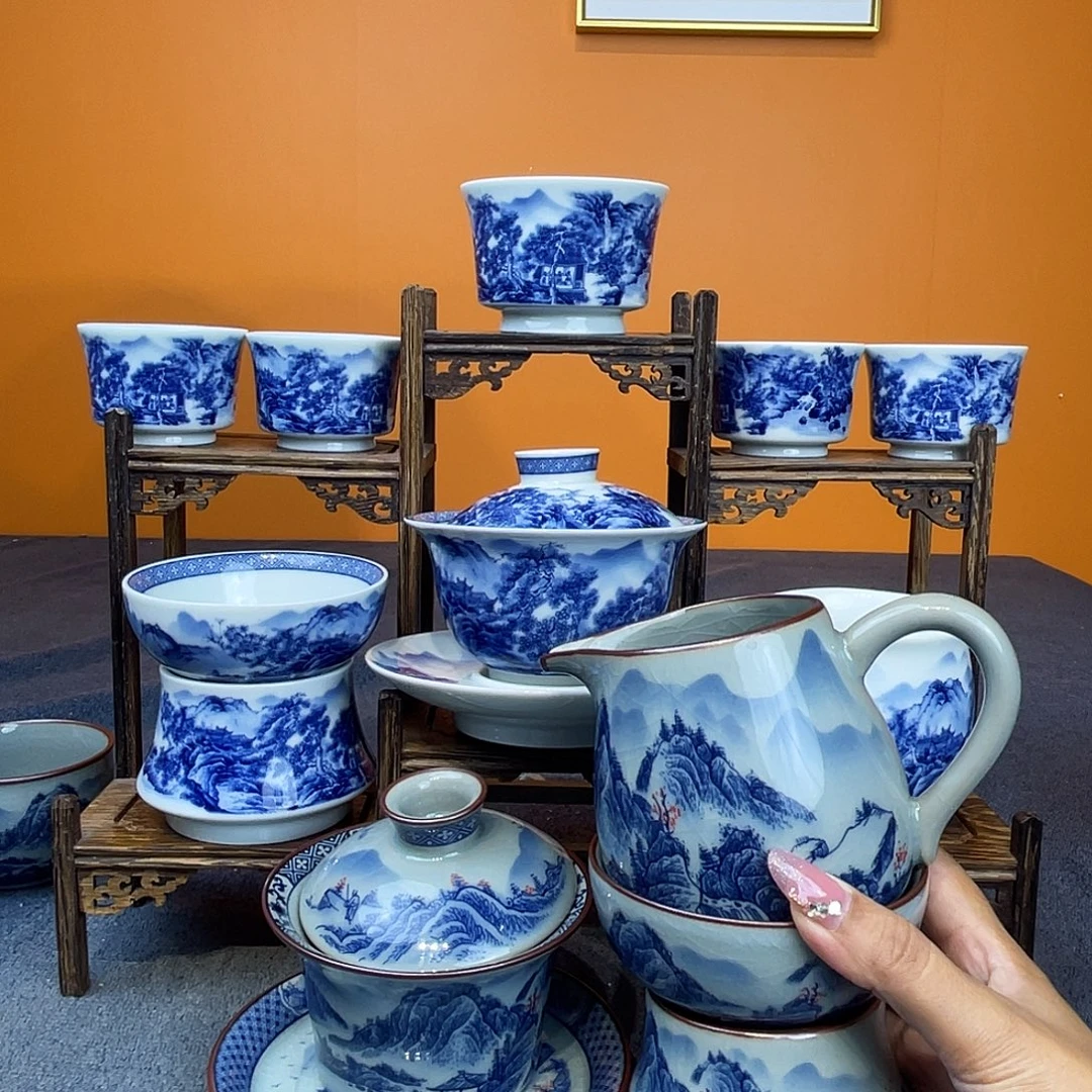 龙***业釉里红盖碗公道茶漏