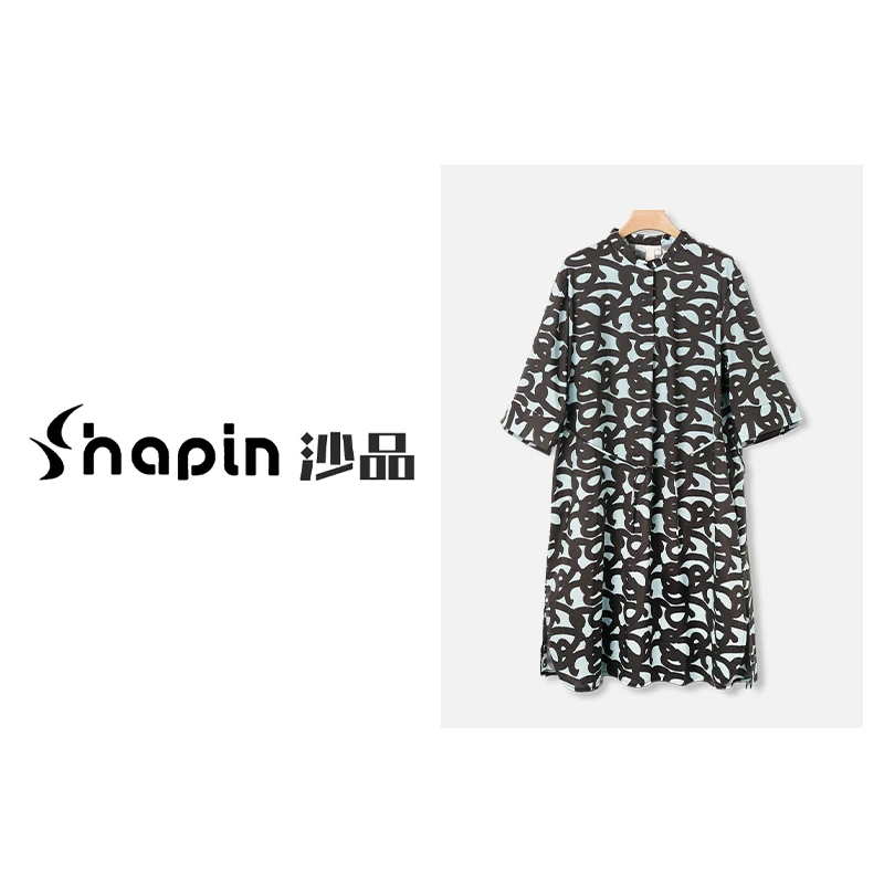 慵懒别致撞色印花连衣裙气质款轻奢休闲百搭长裙ZD450481