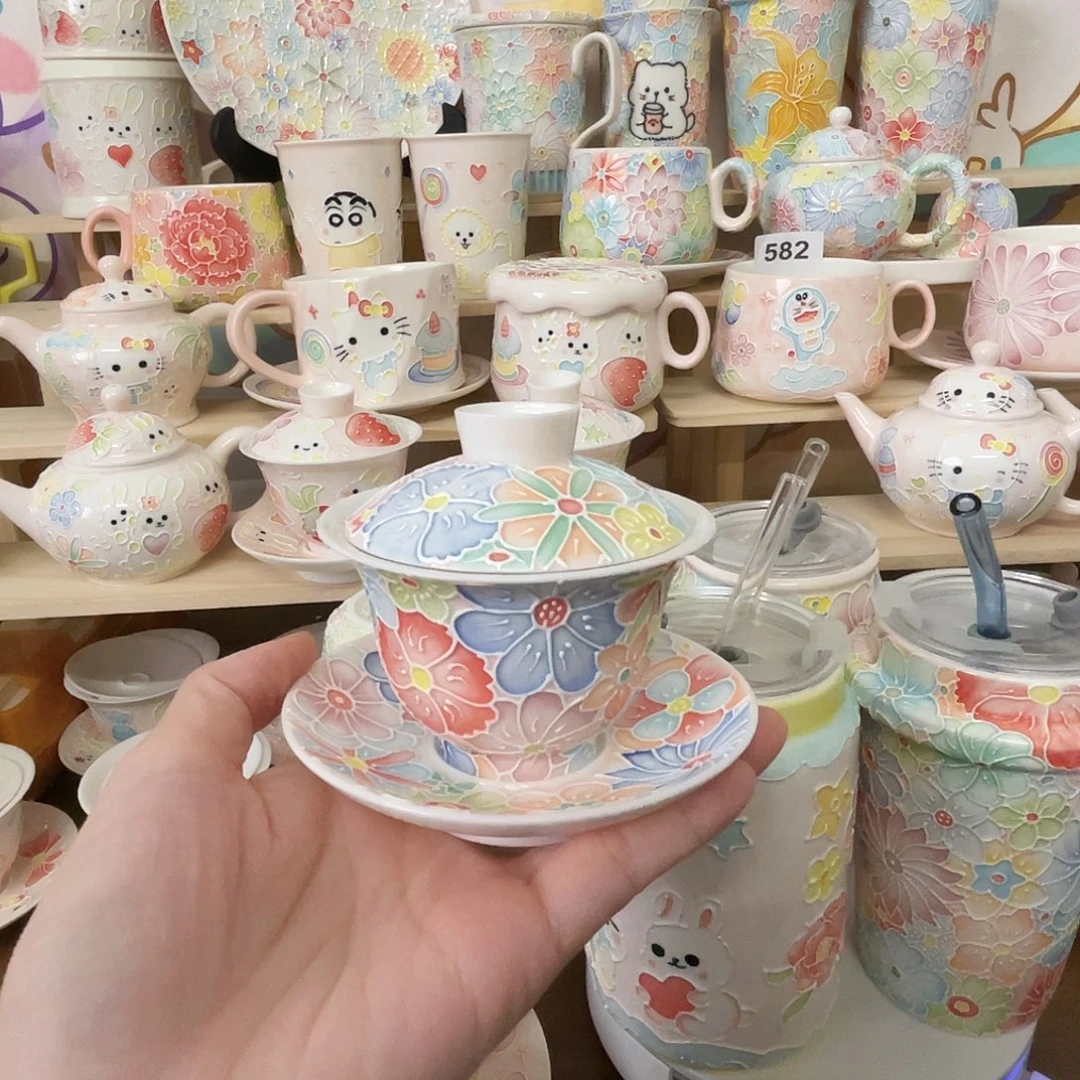 瓷片玉泥万花盖碗