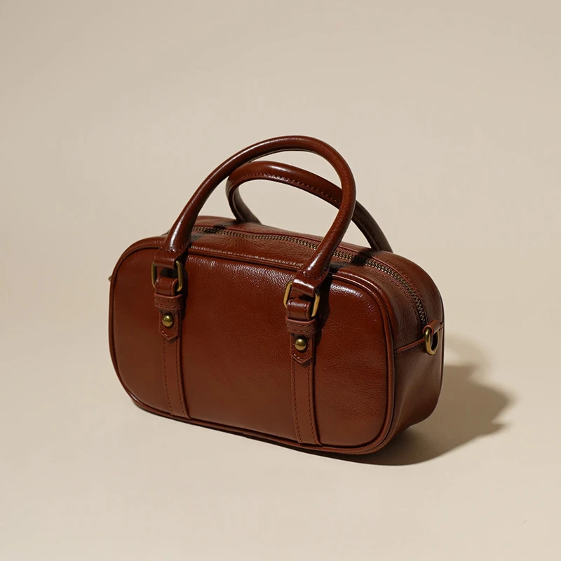 2025新款头层牛皮百搭单肩包小众复古斜跨女包时尚手提简约手拎包