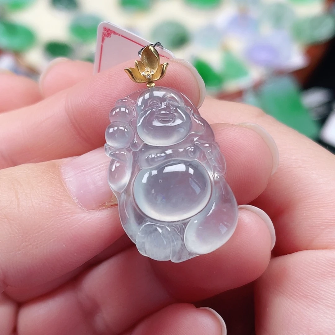 颈饰18K金镶嵌翡翠弥勒佛