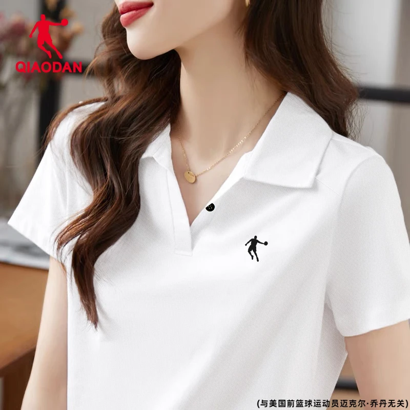 乔丹短袖t恤女翻领polo衫2025新款夏季透气高级感上衣女士运动服