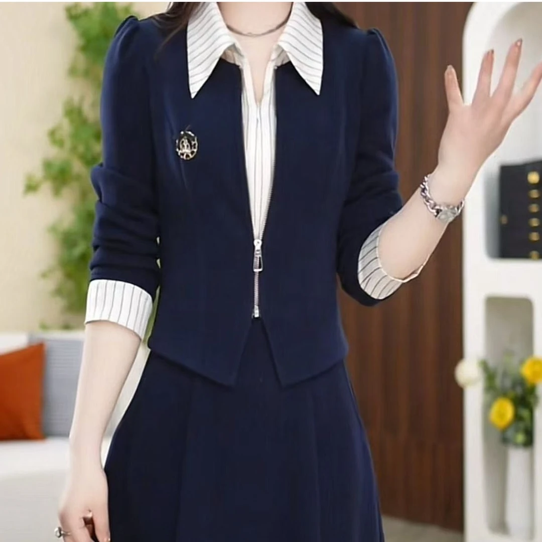 9964#春新款遮肉高端洋气气质减龄时尚中长款假两件连衣裙