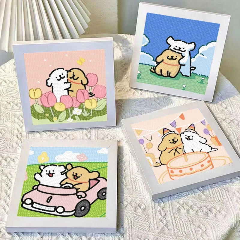 线条小狗新款卡通可爱钻石画创意diy手工钻石相框装饰汽车摆件