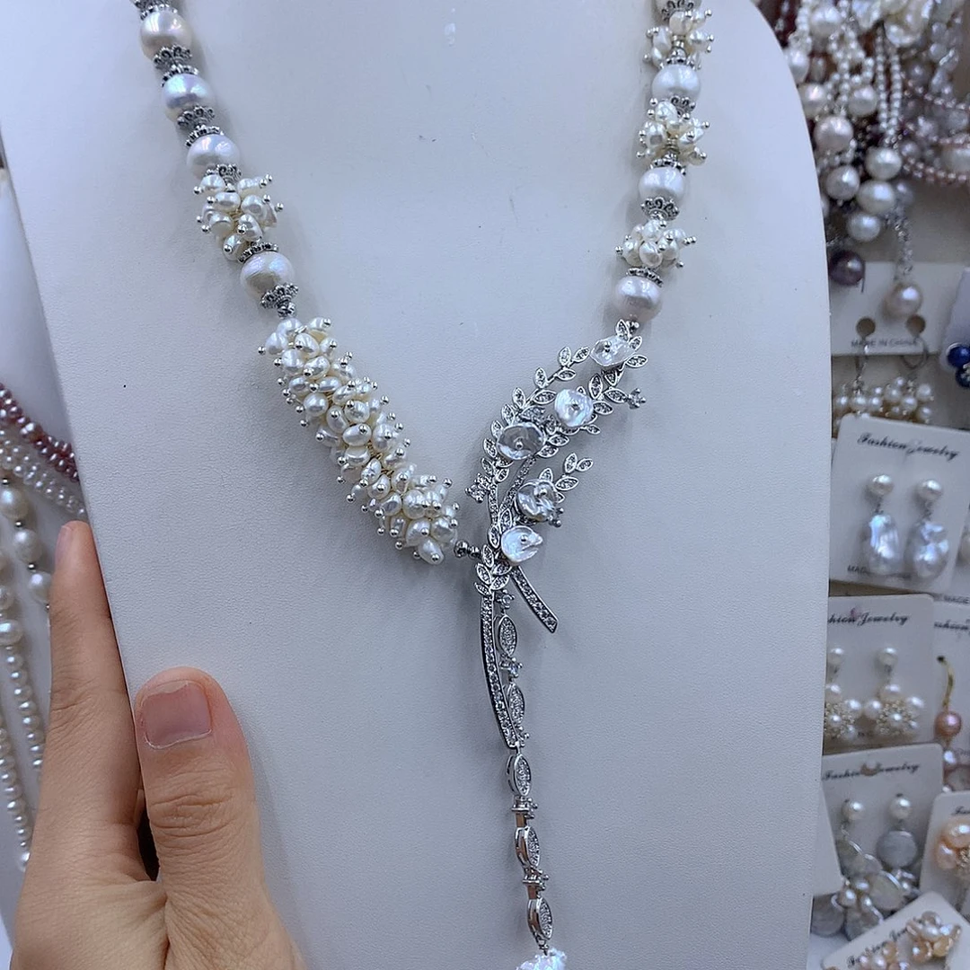 对***我银S925镶嵌项链耳饰淡水珍珠